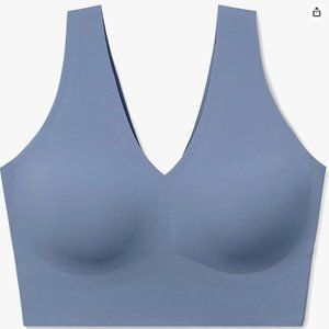 True & Co Fjord Blue V Neck Wireless Seamless Bra Bralette